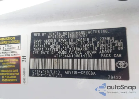 2008 Toyota Camry Hybrid из США, поврежденный, VIN 4T1BB46K48U041282